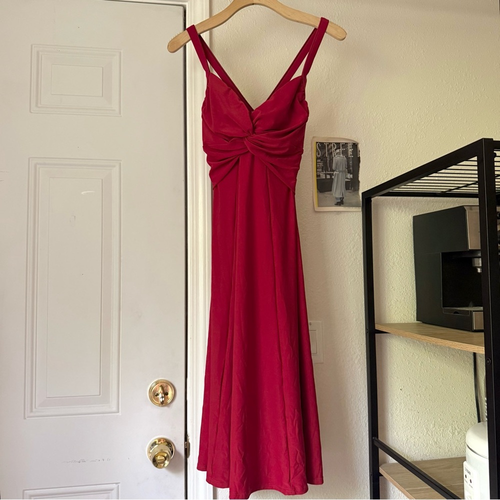 CAROL WIOR red beach‎ swim twist front sleeveless midi dress